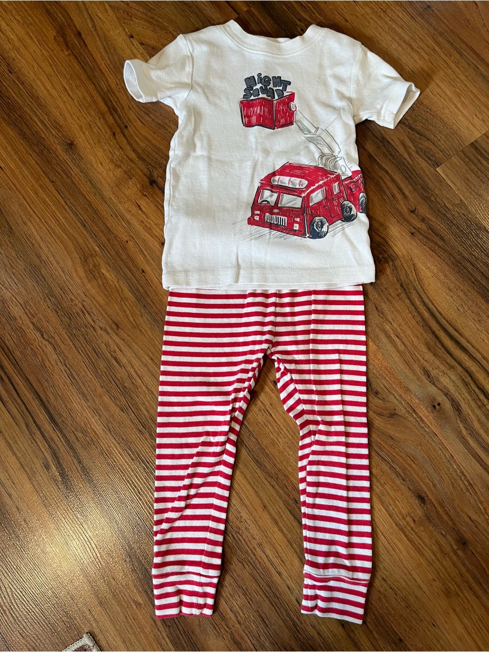 3/$10 Kids White & Red Fire Truck Pajama Set